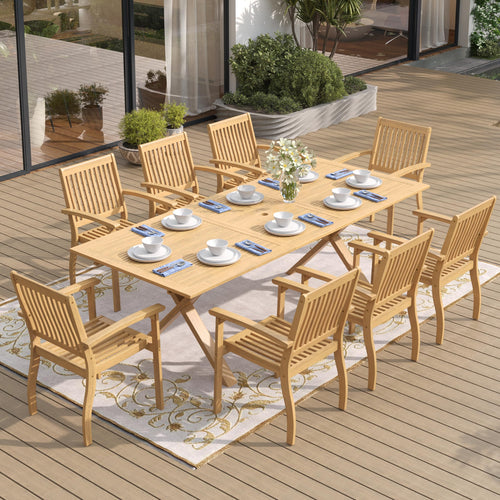 9-Piece Acacia Wood Outdoor Dining Set with Extendable Table