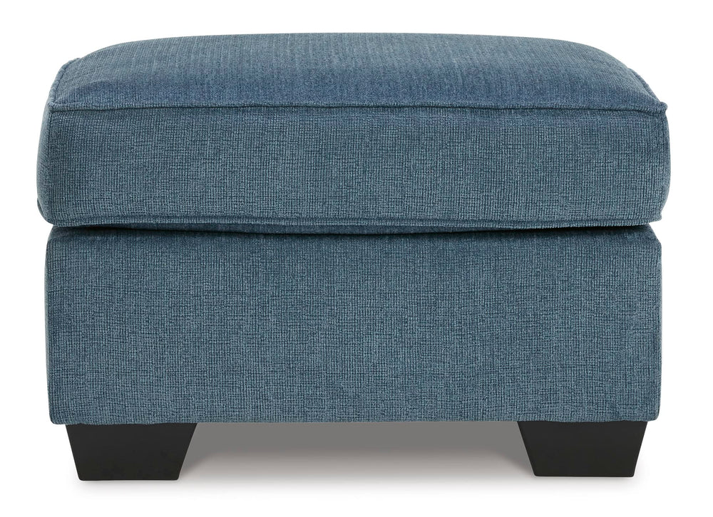Blue Crosshatched Accent Ottoman with Wood Legs