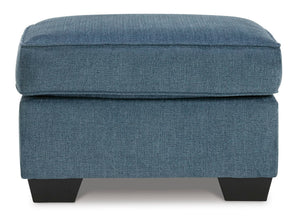 Blue Crosshatched Accent Ottoman with Wood Legs