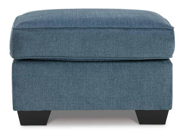 Blue Crosshatched Accent Ottoman with Wood Legs