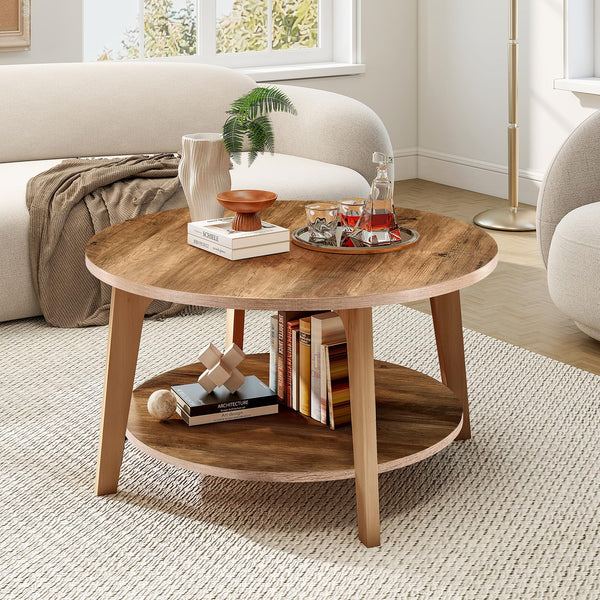Round Coffee Table with Storage, 2-Tier