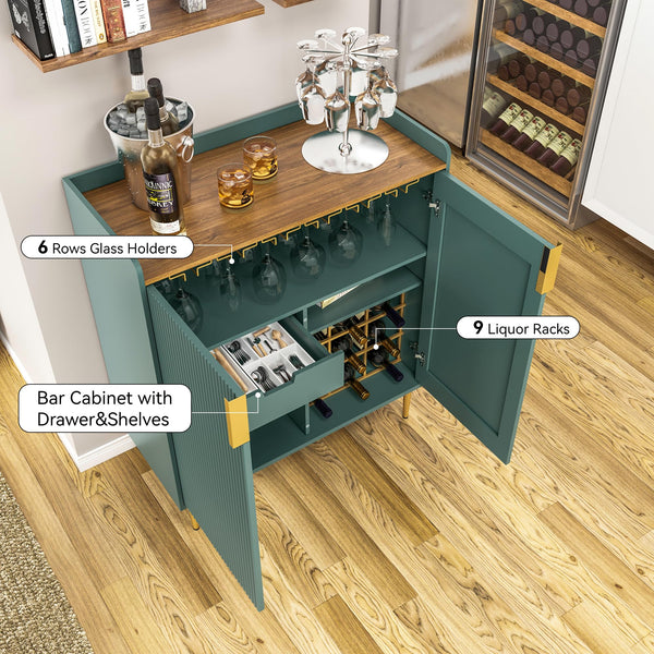 Bar Cabinet with Wine Rack & Stemware Holders