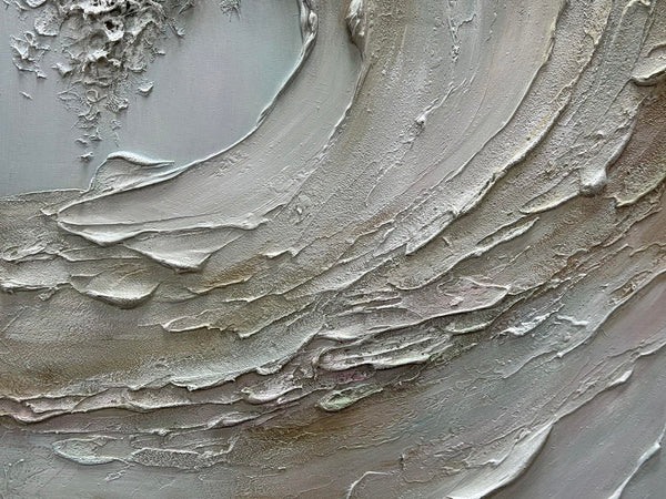 3D Textured Wave Canvas Wall Art – 24x36 Hand-Painted Oil Painting with Wood Frame