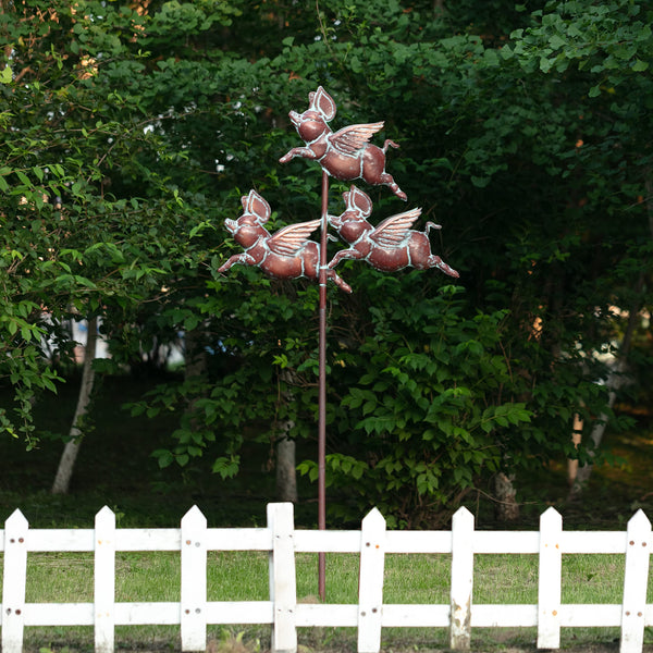 Flying Pig Wind Spinner Outdoor Garden Sculpture