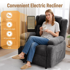 Oversized Power Recliner Chair with Electric Recline & Chenille Fabric