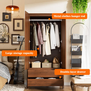 Tall Wardrobe Cabinet with Drawers and Hanging Rod