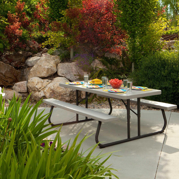 6-Foot Folding Picnic Table with Attached Bench Seating