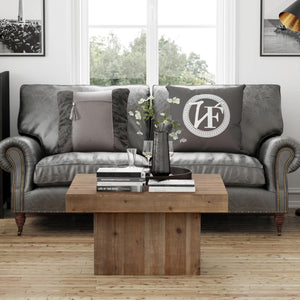 Farmhouse Square Wood Block Coffee Table with Distressed Finish