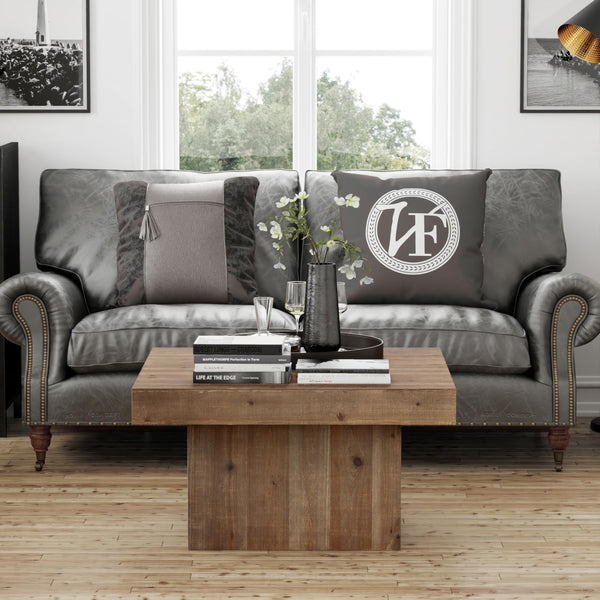 Farmhouse Square Wood Block Coffee Table with Distressed Finish