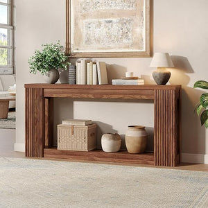 Fluted Console Table with Storage – 71 Inch Entryway Sofa Table