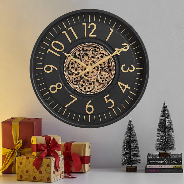 Moving Gear Wall Clock with Roman Numerals – Modern Analog Decor