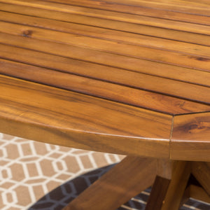 Round Outdoor Acacia Wood Dining Table – Teak Finish
