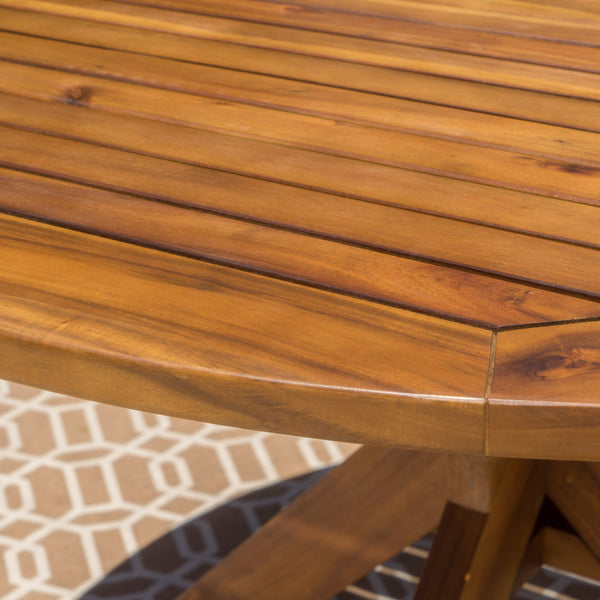 Round Outdoor Acacia Wood Dining Table – Teak Finish