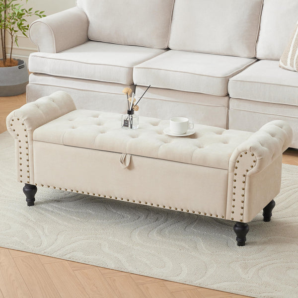 51" Linen Storage Ottoman Bench with Hidden Compartment