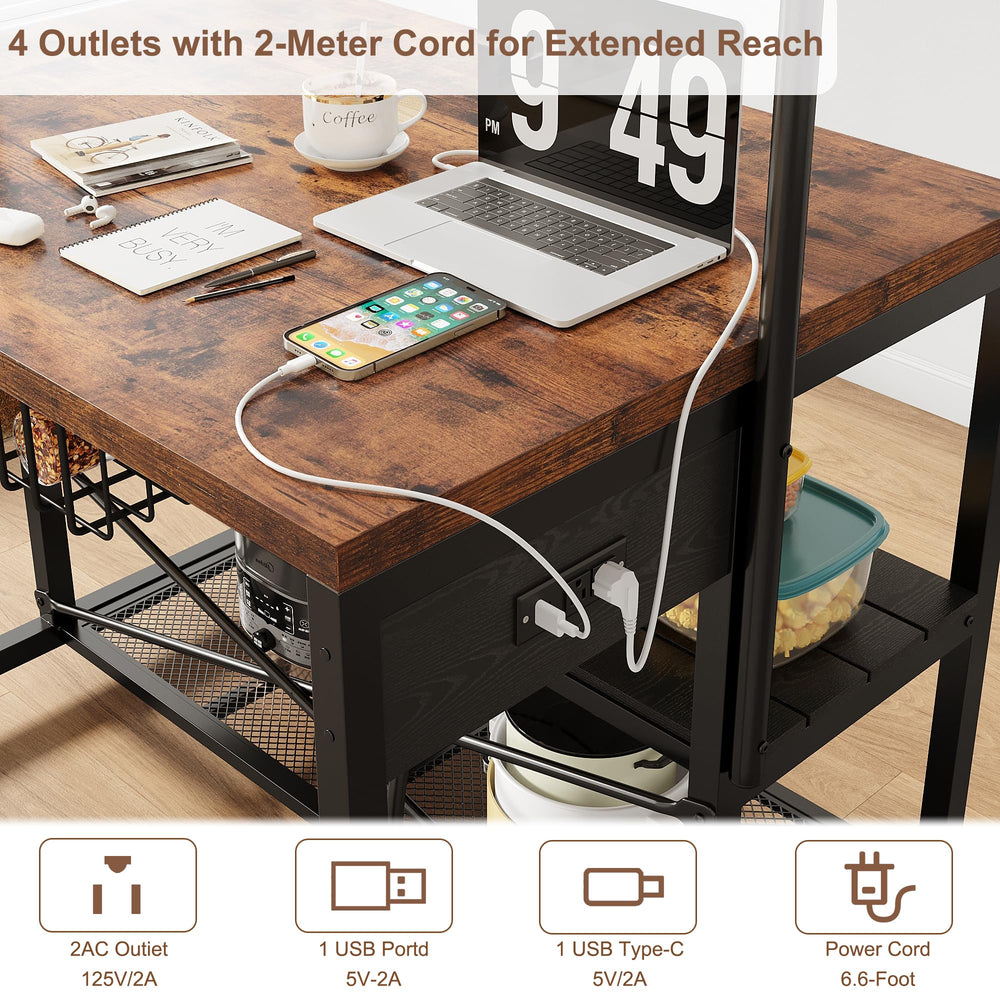 Kitchen Island with Storage & Bakers Rack