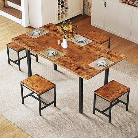 Extendable Dining Table Set for 4 with Upholstered Chairs
