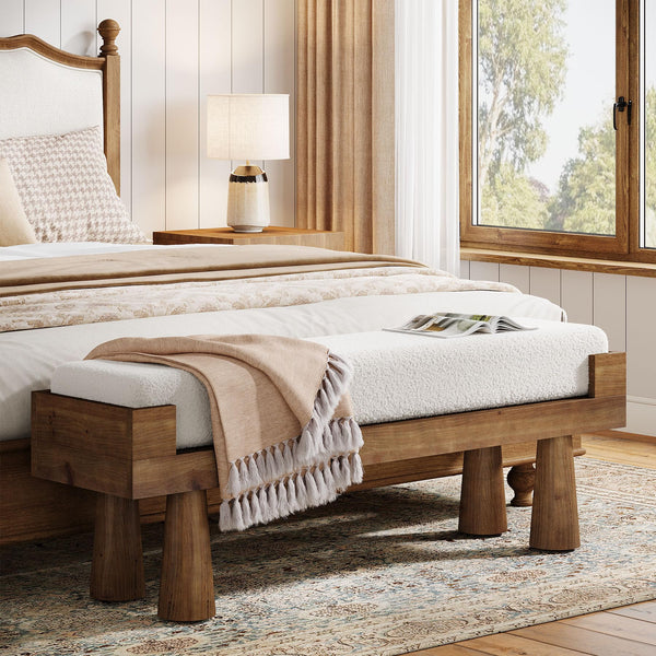Upholstered Entryway & Bedroom Bench with Rubberwood Legs