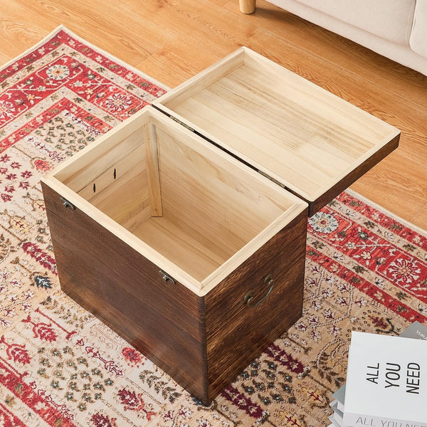 Rustic Wooden Storage Chest with Hinged Lid