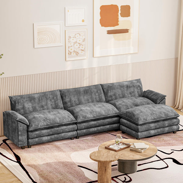 L-Shaped Modular Sectional Sofa with Deep Seat & Chenille Fabric