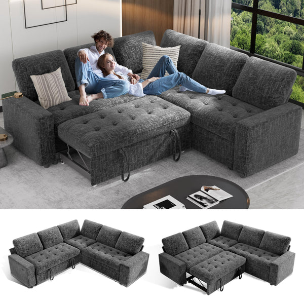 L-Shaped Modular Sectional Sleeper Sofa with Pull-Out Bed