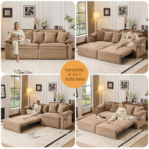 King Size Pull-Out Sofa Bed – 4-in-1 Convertible Sleeper with USB Ports & Storage
