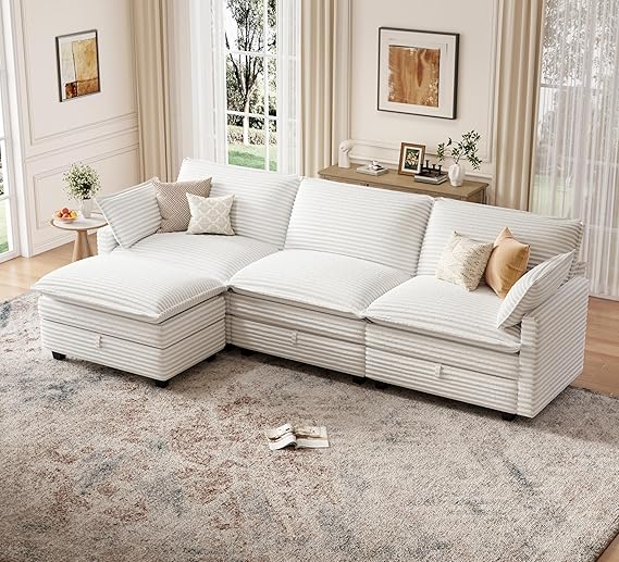 Modular L-Shaped Sectional Sofa with Ottoman
