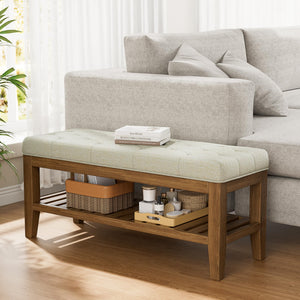 Upholstered Storage Bench with Shoe Shelf