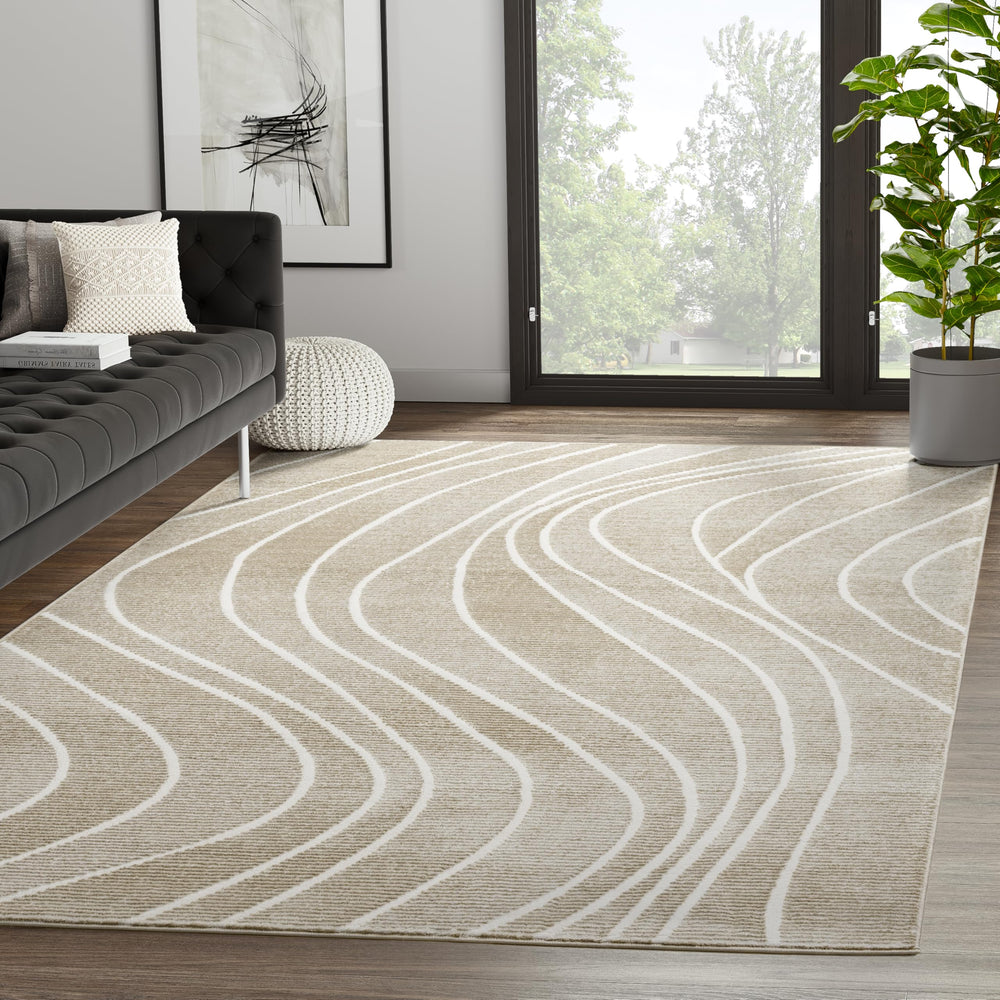 Geometric Wavy Area Rug – Cream