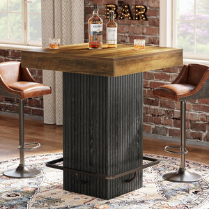 Square Counter Height Bar Table with Metal Footrest