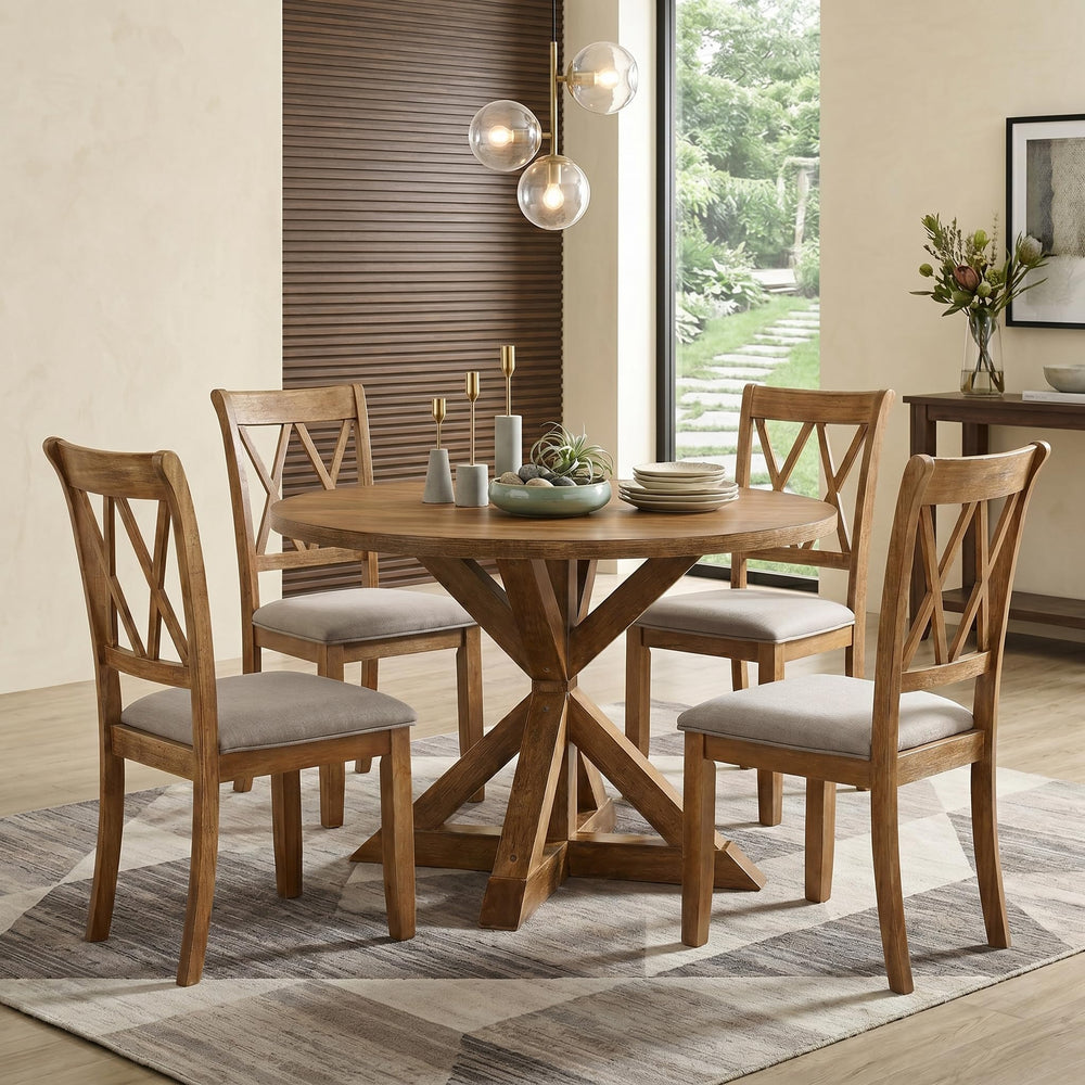 5-Piece Round Dining Table Set with 4 Chairs