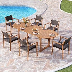 9-Piece Acacia Wood Outdoor Dining Set with Extendable Table
