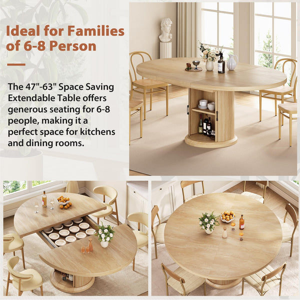Extendable Round Dining Table with Storage Shelf