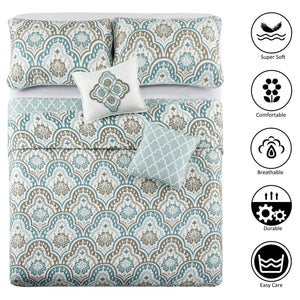 Teal Aqua Floral Quilted Coverlet Bedspread Set with Shams & Pillows