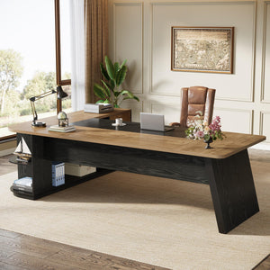 L-Shaped Executive Desk with Cabinet and Storage Shelves