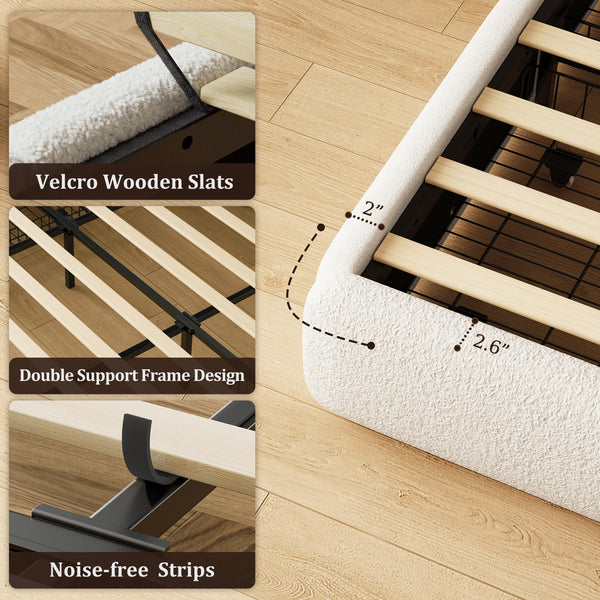 Upholstered Platform Bed Frame with Storage Drawers & LED Lights