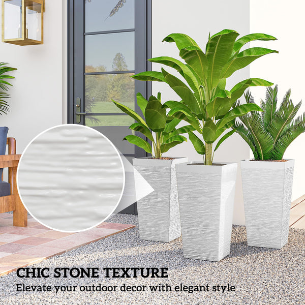 Tall Outdoor Planters Set of 3 with Wheels & Drainage