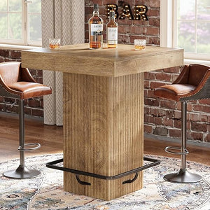 Square Counter Height Bar Table with Metal Footrest