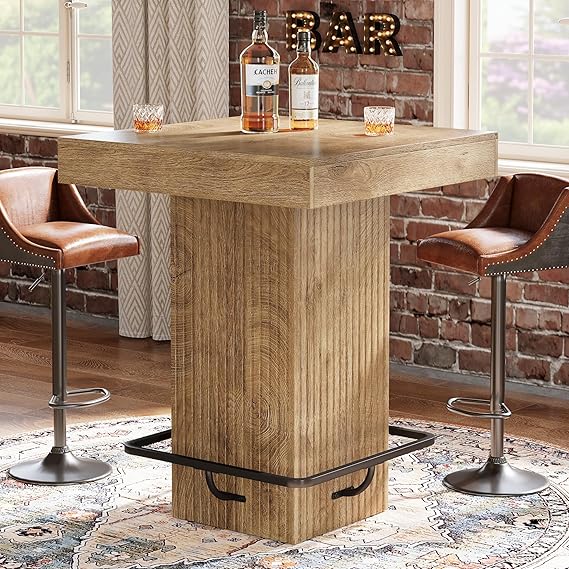 Square Counter Height Bar Table with Metal Footrest