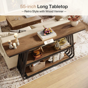 55" 3-Tier Console Table with Iron Frame
