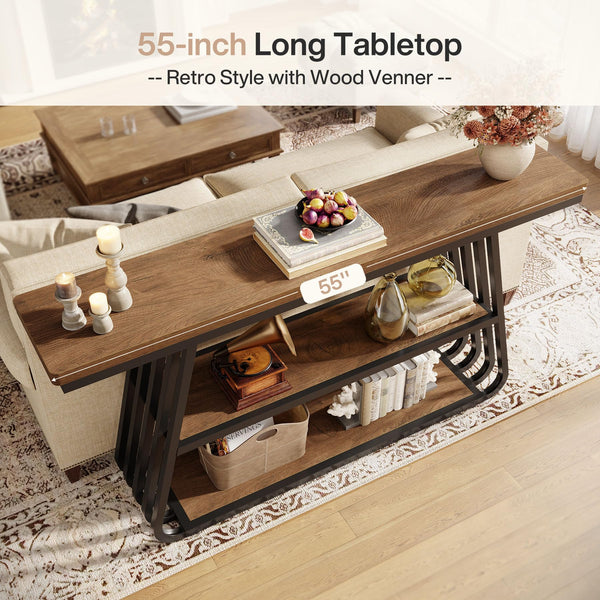 55" 3-Tier Console Table with Iron Frame