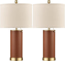 PU Leather Table Lamp Set of 2 with Beige Fabric Shade