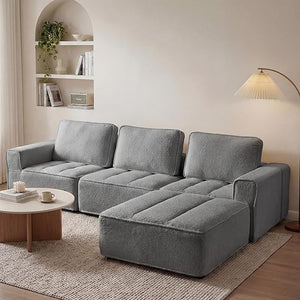 Modular Sectional Sofa with Ottoman – L-Shape & U-Shape, Cloud Couch, No Assembly