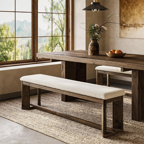 63" Upholstered Bench with Faux Lamb Fur Seat