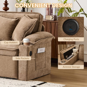 King Size Pull-Out Sofa Bed – 4-in-1 Convertible Sleeper with USB Ports & Storage