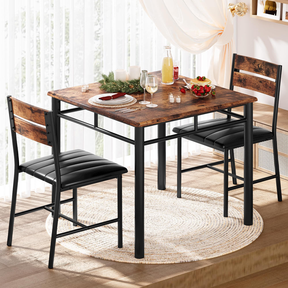 2-Person Dining Table Set with Upholstered Chairs