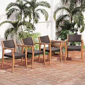 Acacia Wood Outdoor Dining Chairs with Cushions