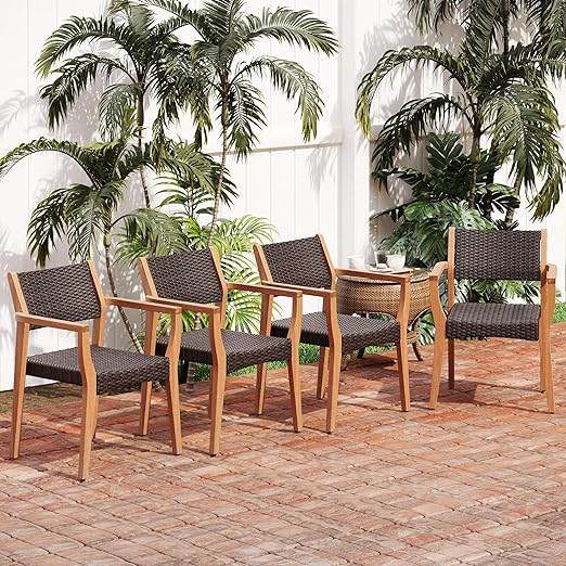 Acacia Wood Outdoor Dining Chairs with Cushions