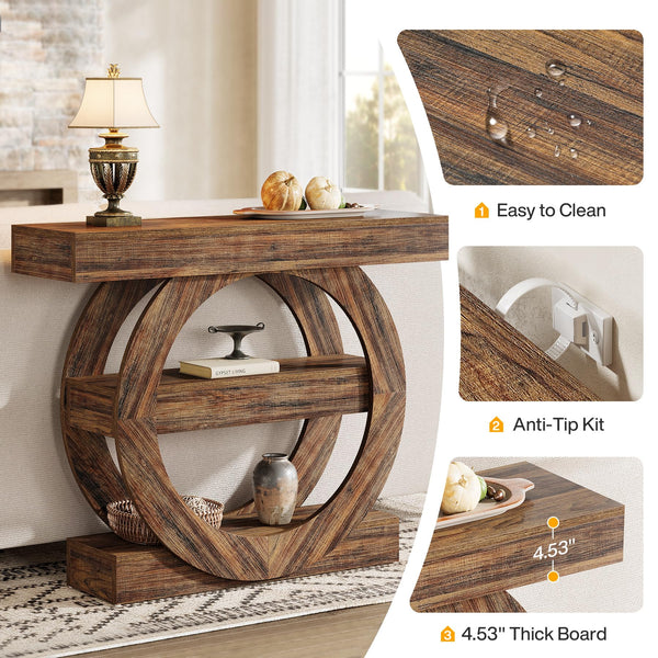 3-Tier Farmhouse Console Table with Storage Shelves