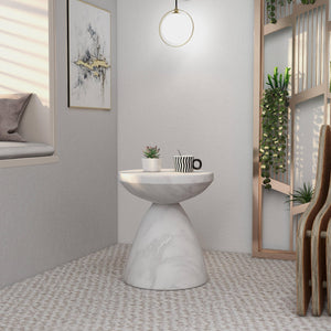 Round Fiberstone Side Table with Hourglass Pedestal Base – Indoor & Outdoor Accent Table