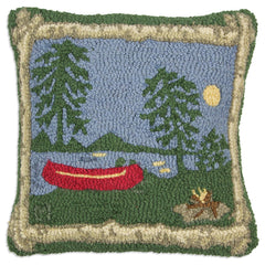 Hand-Hooked Wool Throw Pillow 18x18 – Green Blue